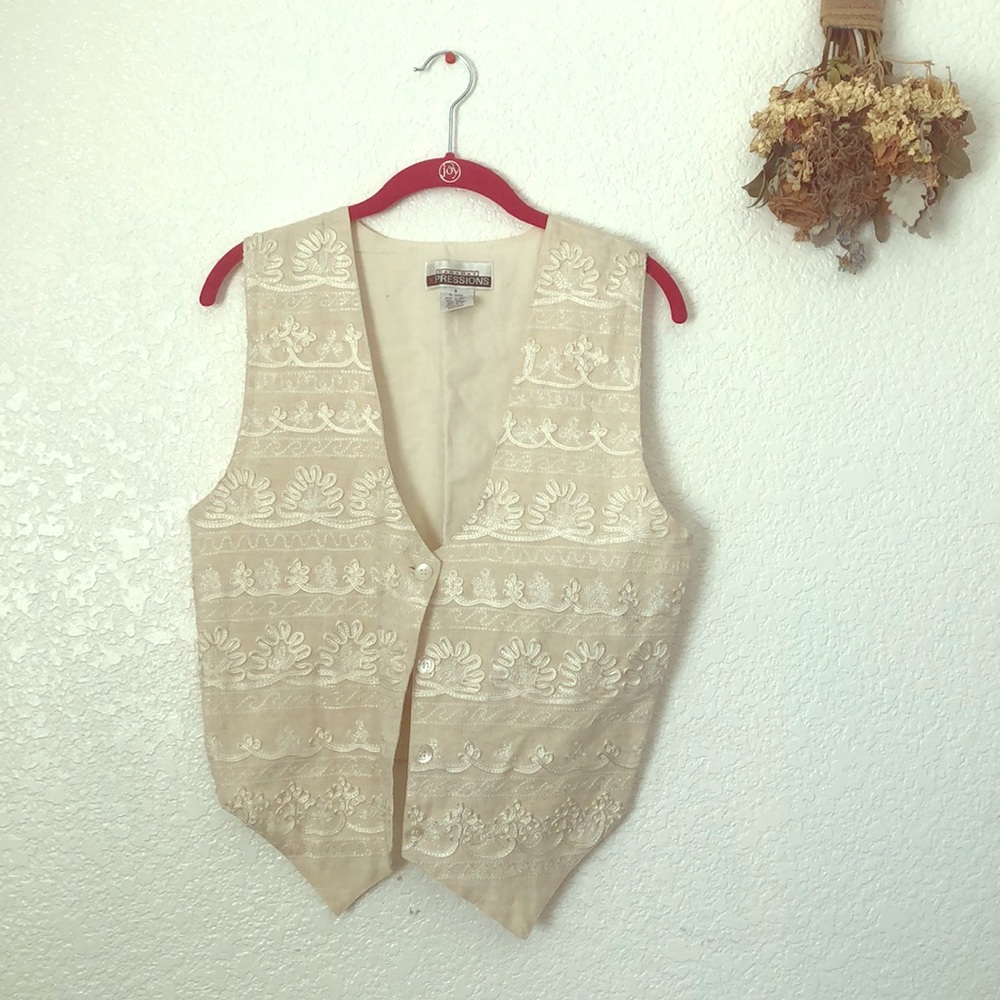 Embroidered Cream Vest